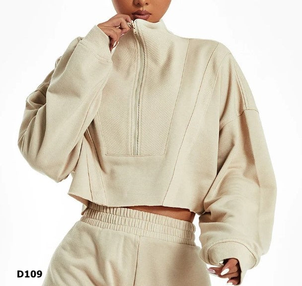 Hoodie manga larga color beige