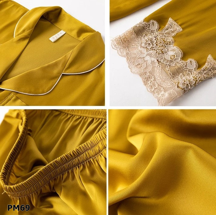 Pijama 2 piezas manga larga y pantalón color amarillo y azul