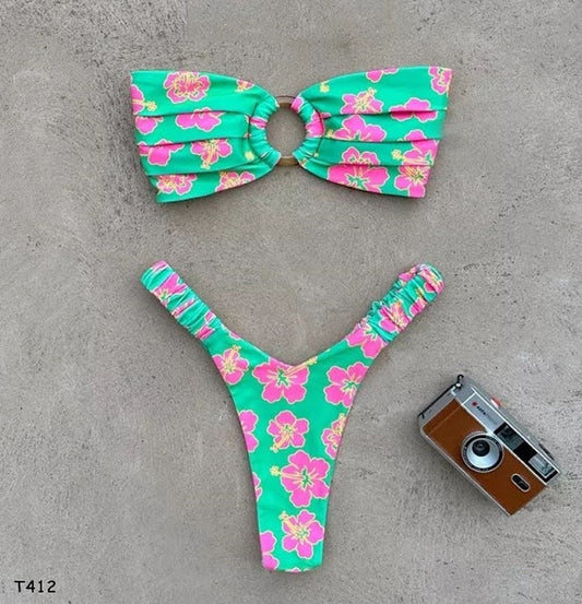 Traje de baño 2 piezas color celeste