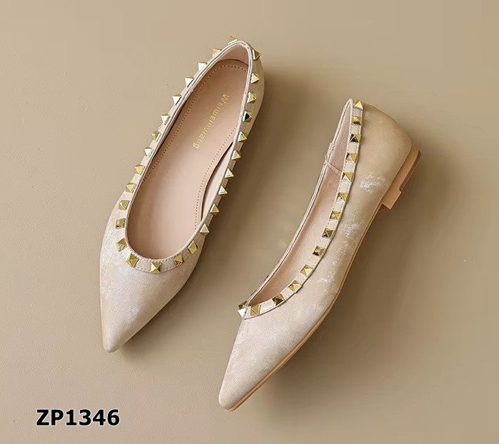 Zapato de tacón bajo flat color verde y beige