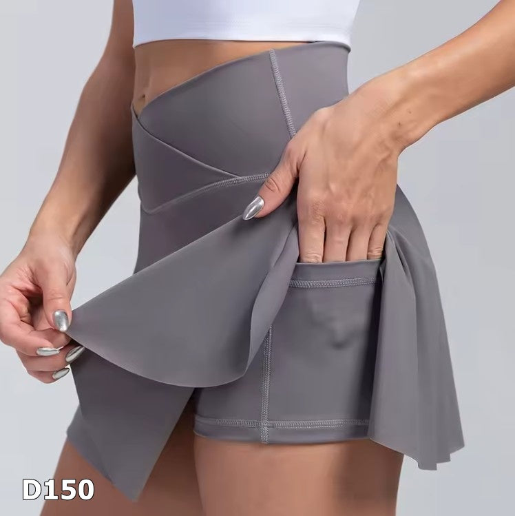 Falda corta deportiva color gris con bolsillo
