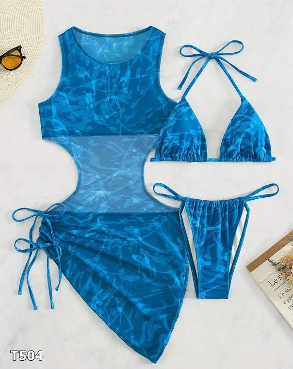 Traje de baño 3 piezas con salida de baño color azul
