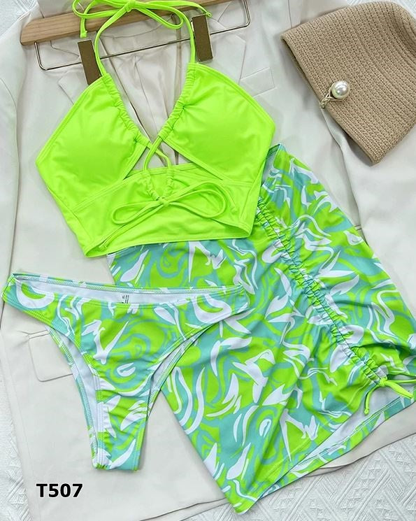 Traje de baño 3 piezas con salida color verde