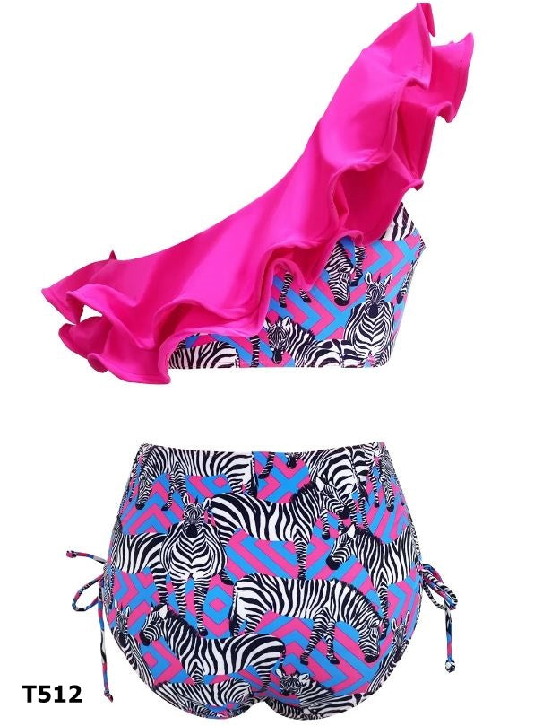 Traje de baño 2 piezas estampado cebra color rosa