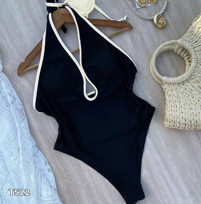 Traje de baño una pieza blanco con negro con flor