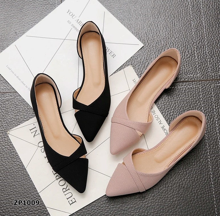 Zapato bajo flat color negro y rosa viejo
