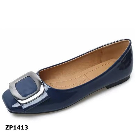 Zapato bajo flat detalle plateado  color azul