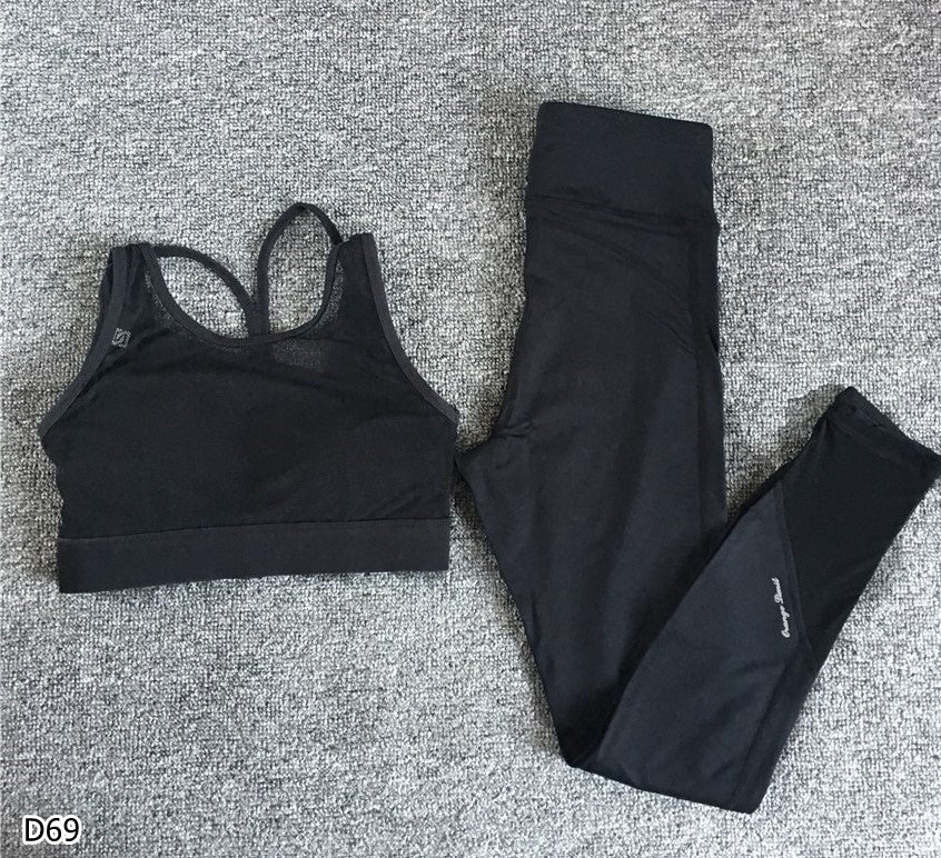 Set deportivo 2 piezas leggings y top color negro con malla transparente