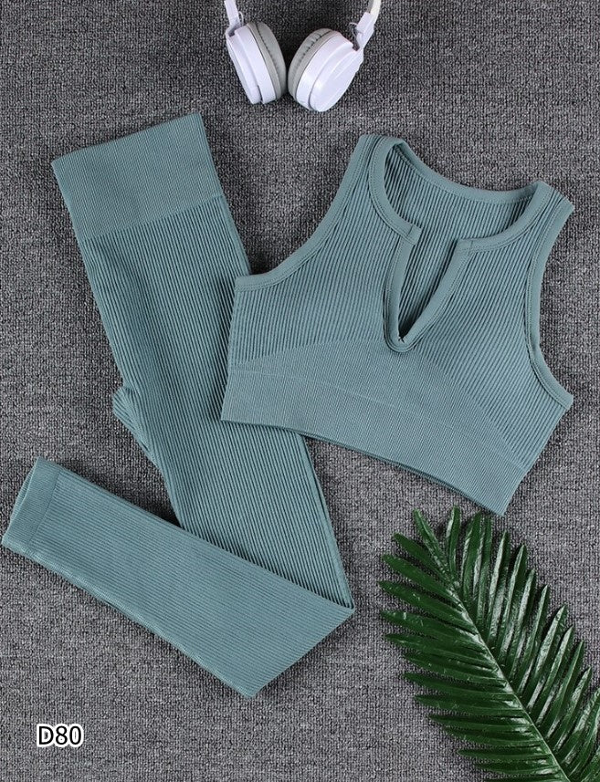 Set deportivo 2 piezas leggings y top color naranja y azul