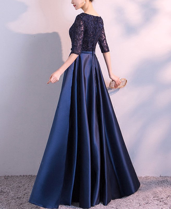 Vestido de Gala campana marino manga 3/4 color azul