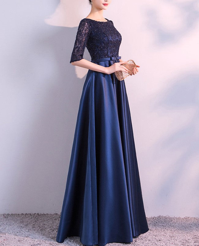 Vestido de Gala campana marino manga 3/4 color azul