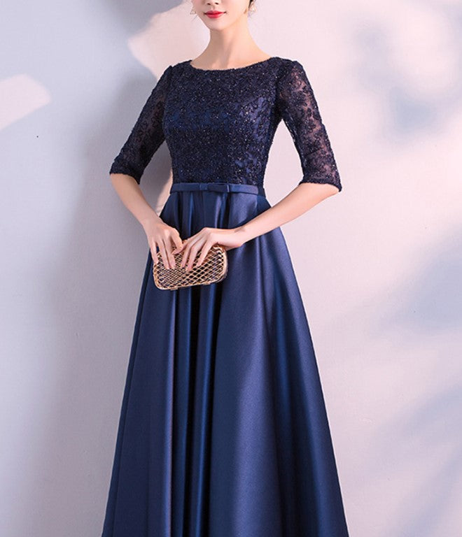 Vestido de Gala campana marino manga 3/4 color azul