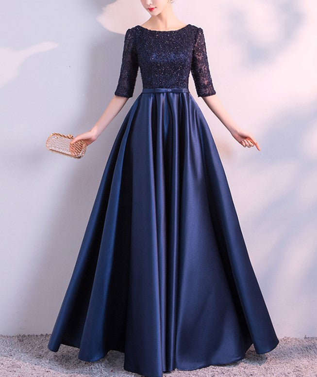 Vestido de Gala campana marino manga 3/4 color azul