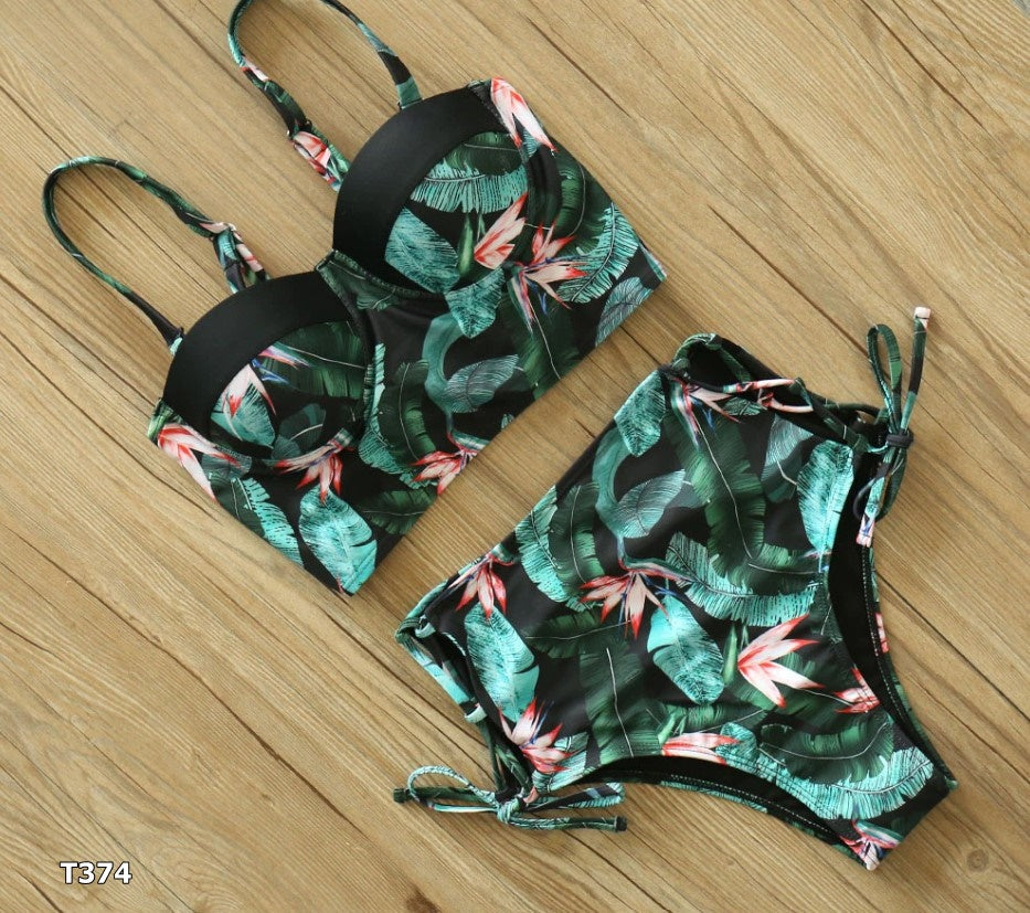 Traje de baño 2 piezas estampado color verde