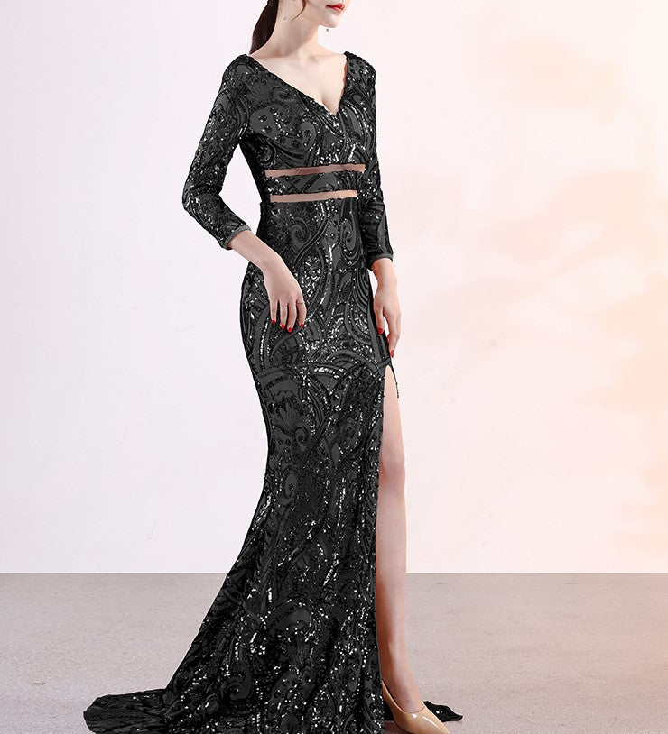 Vestido de Gala manga larga color negro
