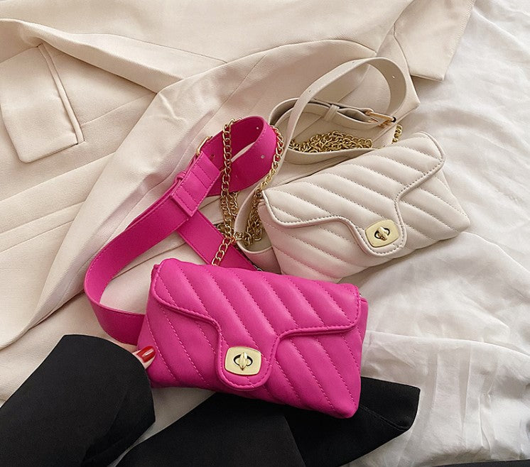 Bolso de mano, crossbody y shoulderbag color rosado y blanco