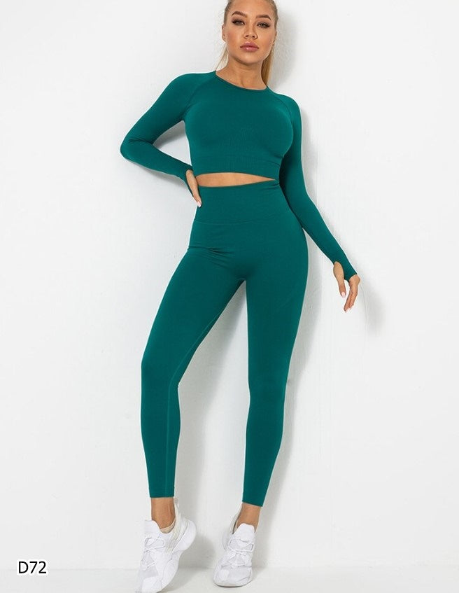 Set deportivo 2 piezas leggings y top manga larga verde
