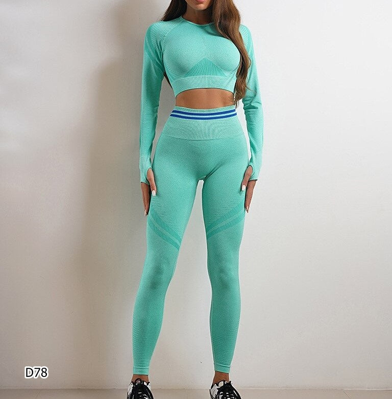 Set deportivo 2 piezas leggings push up y top manga larga color verde menta