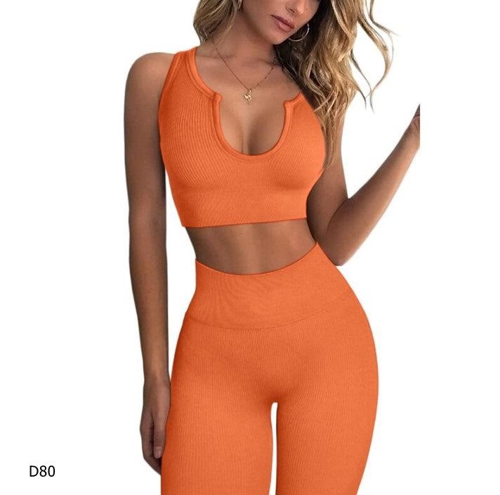 Set deportivo 2 piezas leggings y top color naranja y azul