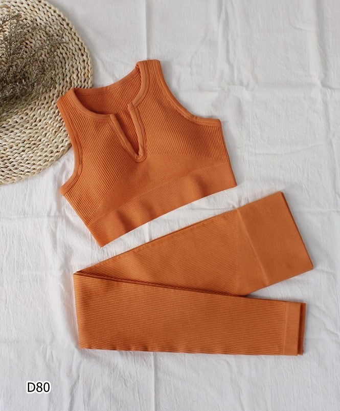Set deportivo 2 piezas leggings y top color naranja y azul