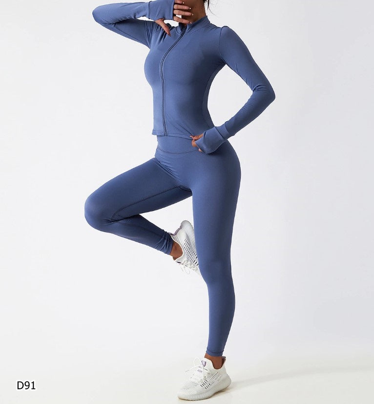 Set deportivo 2 piezas leggings y top manga larga color azul