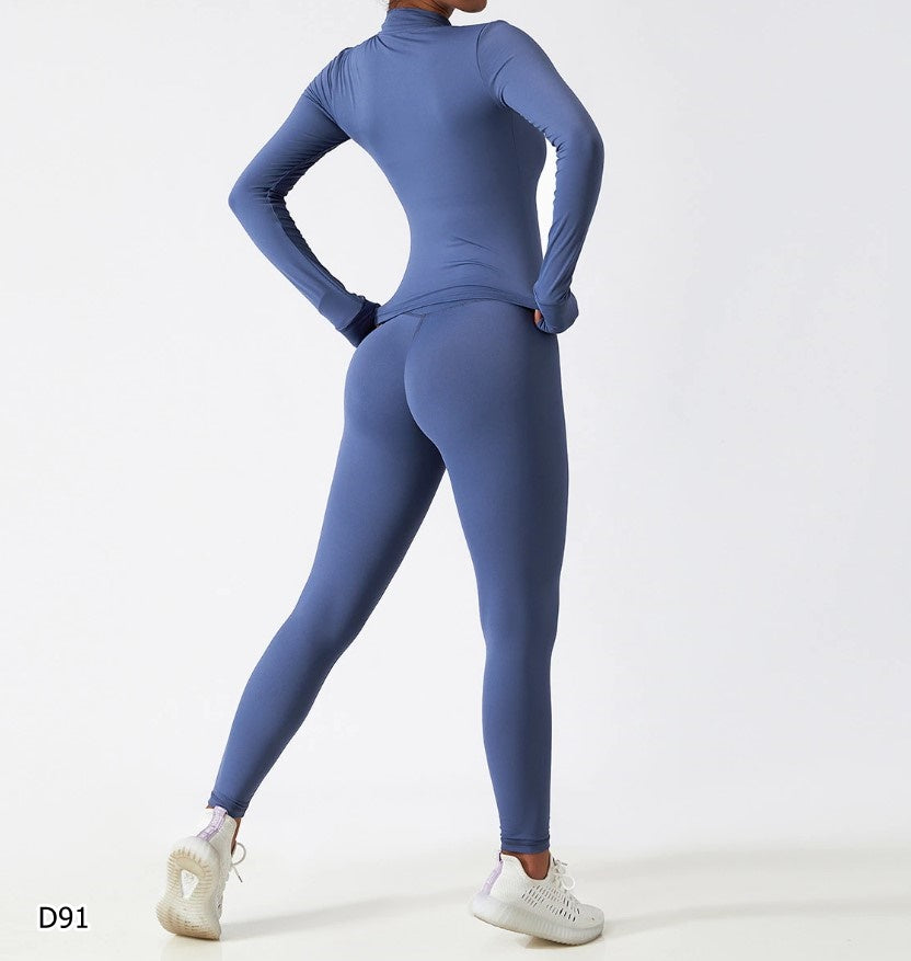 Set deportivo 2 piezas leggings y top manga larga color azul