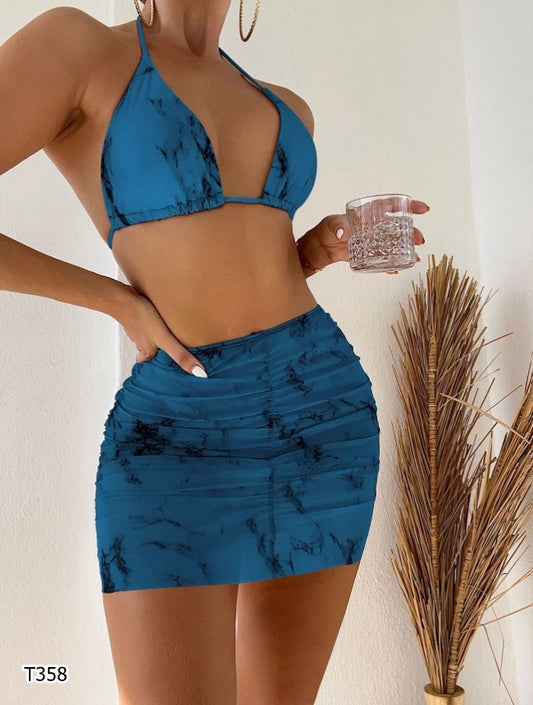 Traje de baño 3 piezas tie dye color azul