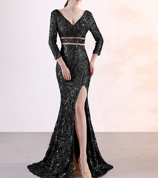 Vestido de Gala manga larga color negro