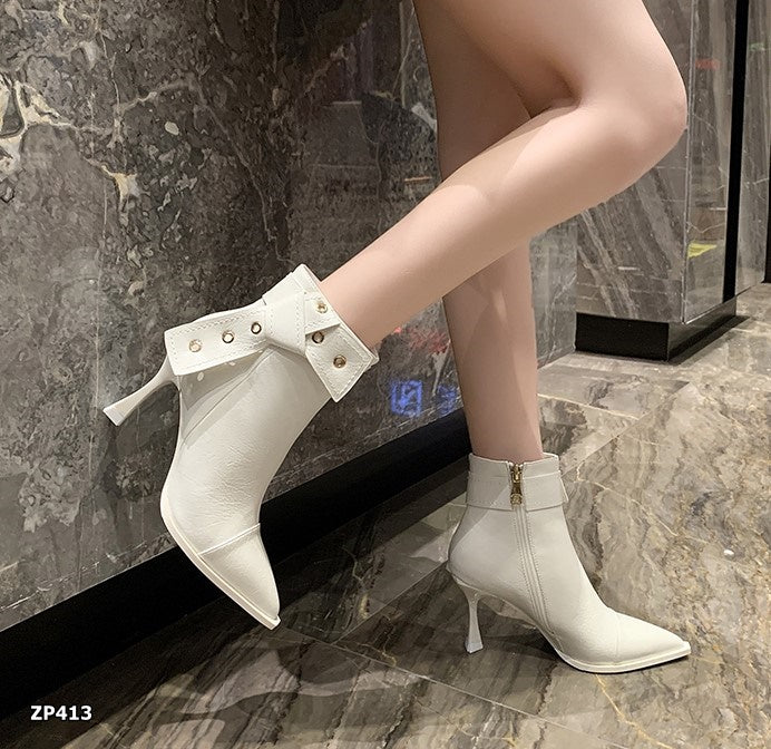 Botines tacón alto de aguja color blanco