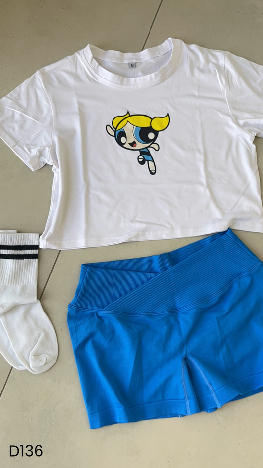 Set deportivo de 3 piezas Short, top y calcetas de personajes