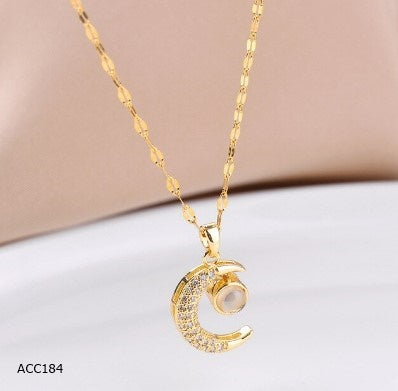 Gargantilla dorada de acero inoxidable con luna y cristal