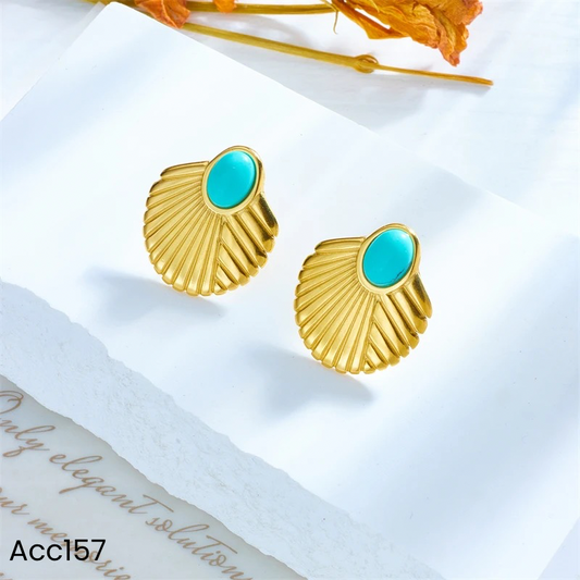 Aretes dorados con piedra azul de acero inoxidable