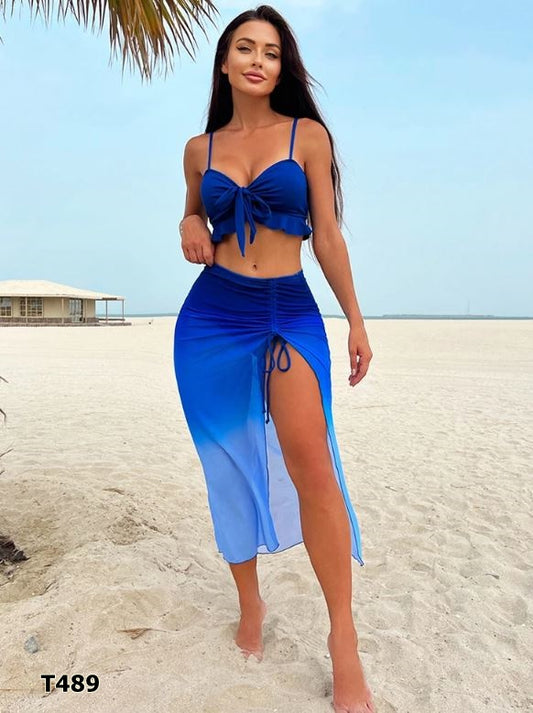 Traje de baño 3 piezas color azul