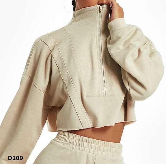 Hoodie manga larga color beige