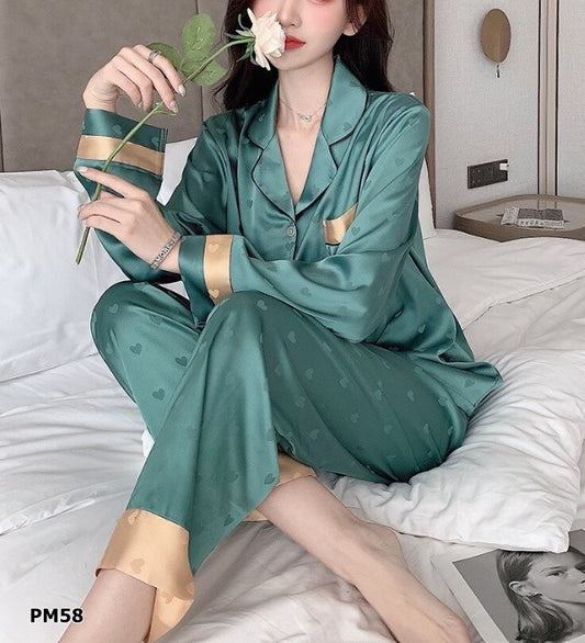 Pijama 2 piezas manga larga y pantalón color verde