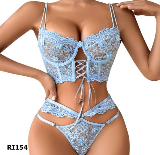 Lencería blonda 2 piezas color celeste