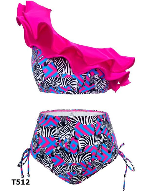 Traje de baño 2 piezas estampado cebra color rosa