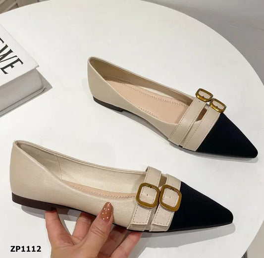 Zapato bajo flat color beige con negro