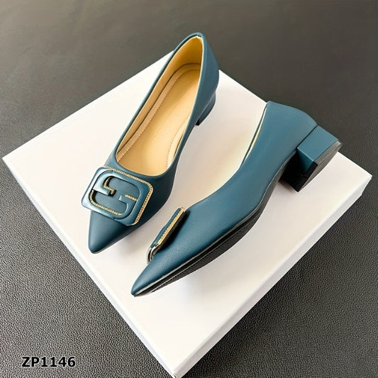 Zapato de tacón bajo cuadrado color azul