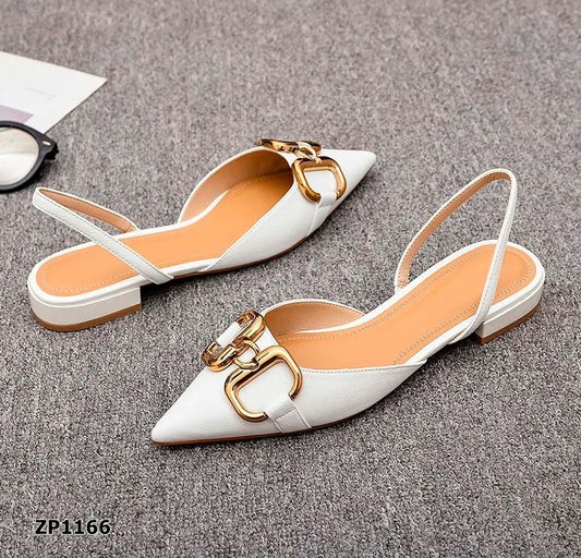 Zapato bajo flat detalle dorado color blanco