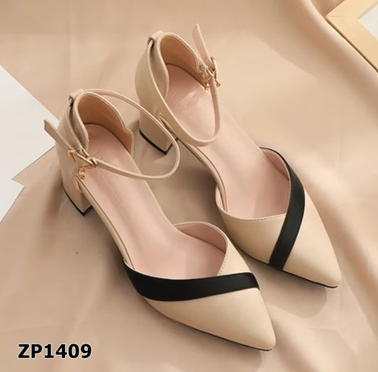 Zapato de tacón medio cuadrado color beige