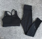 Set deportivo 2 piezas leggings y top color negro con malla transparente