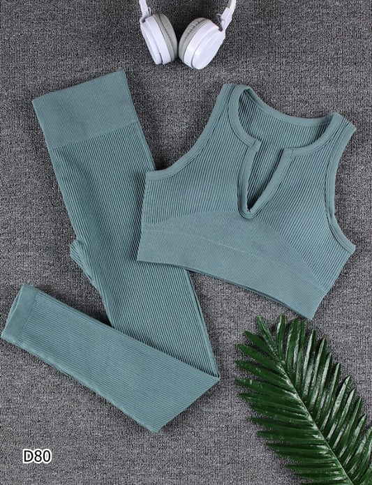 Set deportivo 2 piezas leggings y top color naranja y azul