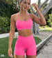 Set deportivo 2 piezas short y bra deportivo rosa neon