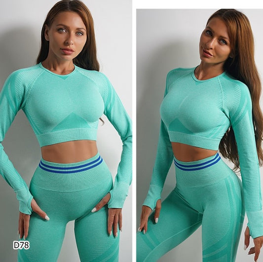 Set deportivo 2 piezas leggings push up y top manga larga color verde menta