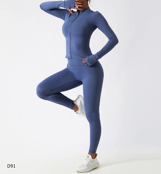 Set deportivo 2 piezas leggings y top manga larga color azul